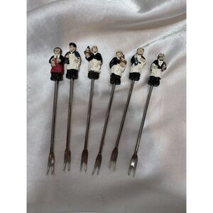 Vintage 6 piece hors d'oeuvres mini fork painted metal chefs